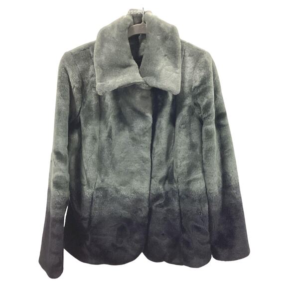 dennis basso Jackets & Blazers - Dennis Basso Gray Black Ombre Faux Fur Jacket M
